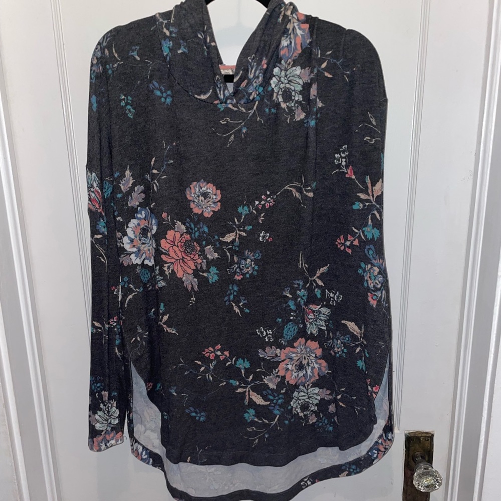 HIGH LOW FLORAL GREY SWEATER/HOODIE